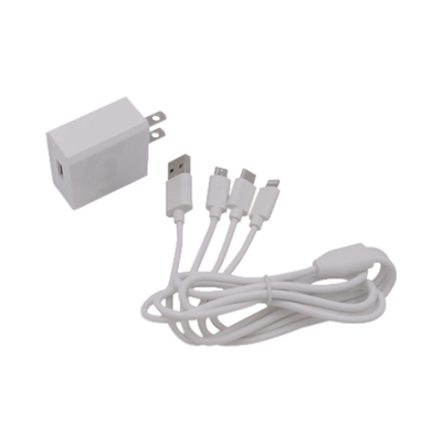 EPCOM POWERLINE - Cargador de pared USB de 5 Vcc 2A / Multi-puertos / USB-C / Micro USB / Tipo C / Lightning (iPhone) / Extensión de cable 1.2 metros
