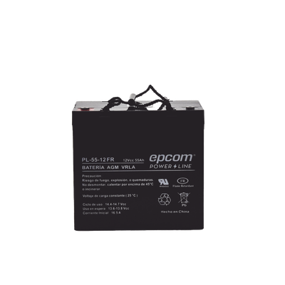 EPCOM POWERLINE - Batería 12 Vcc / 55 Ah / UL / AGM-VRLA / Retardante a la flama / Para uso Uso en: Aplicaciones fotovoltaicas / Terminales tipo M6 / Cargador recomendado CHR-250.