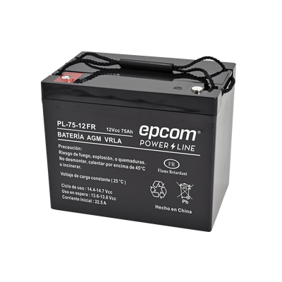 EPCOM POWERLINE - Batería 12 Vcc / 75 Ah /  UL / Tecnología AGM-VRLA / Retardante a la flama/ Uso en: Aplicaciones fotovoltaicas / Terminales tipo M6  / Cargador recomendado CHR-250.