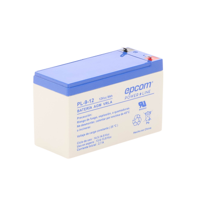EPCOM POWERLINE - Batería 12 Vcc / 9 Ah / UL / Tecnología AGM-VRLA / Para uso en equipo electrónico Alarmas de intrusión / Incendio/ Control de acceso / Video Vigilancia / Terminales F1 / Cargador recomendado CHR-80.