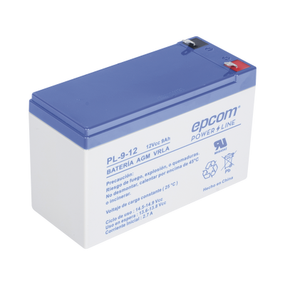 EPCOM POWERLINE - Batería 12 Vcc / 9 Ah / UL / Tecnología AGM-VRLA / Para uso en equipo electrónico Alarmas de intrusión / Incendio/ Control de acceso / Video Vigilancia / Terminales F1 / Cargador recomendado CHR-80.