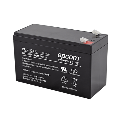 EPCOM POWERLINE - Batería 12 Vcc / 9 Ah / UL / Tecnología AGM-VRLA / Retardante a la flama / Para uso en equipo electrónico Alarmas de intrusión / Incendio/ Control de acceso / Video Vigilancia / Terminales tipo F1 / Cargador recomendado CHR-80.