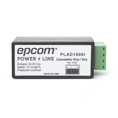 EPCOM POWERLINE - (2 en 1) Convertidor de Energía 24 Vca a 12 Vcc (CA a CD) y Filtro Contra Ruido para Cámaras / Voltaje de Entrada 20~30 Vca / Salida 12Vcc @ 1 A / ENVIO DE ENERGIA A LARGAS DISTANCIAS / Terminales Tipo Tornillo.