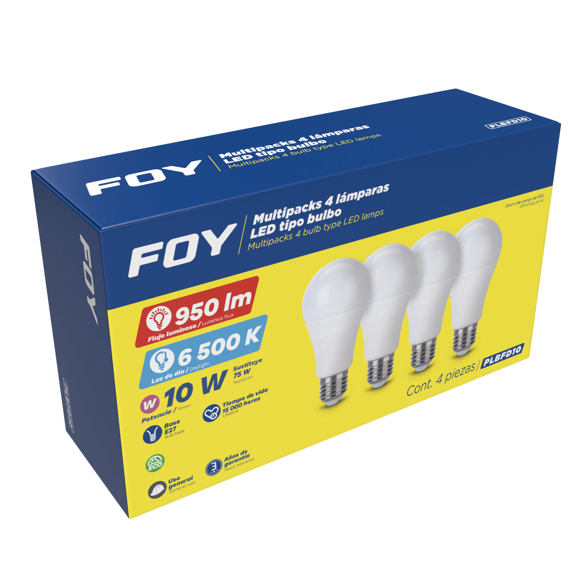 Foy - Paq 4 lamp LED bulb A19 10Wdia
