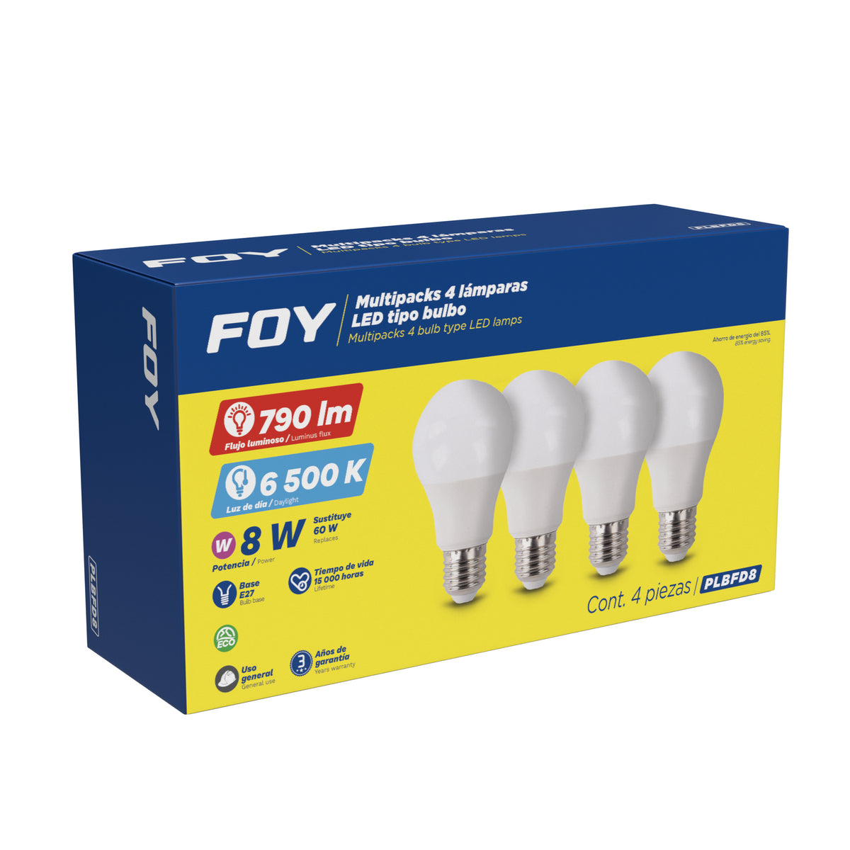 Foy - Paq 4 lamp LED bulb A19 8W dia