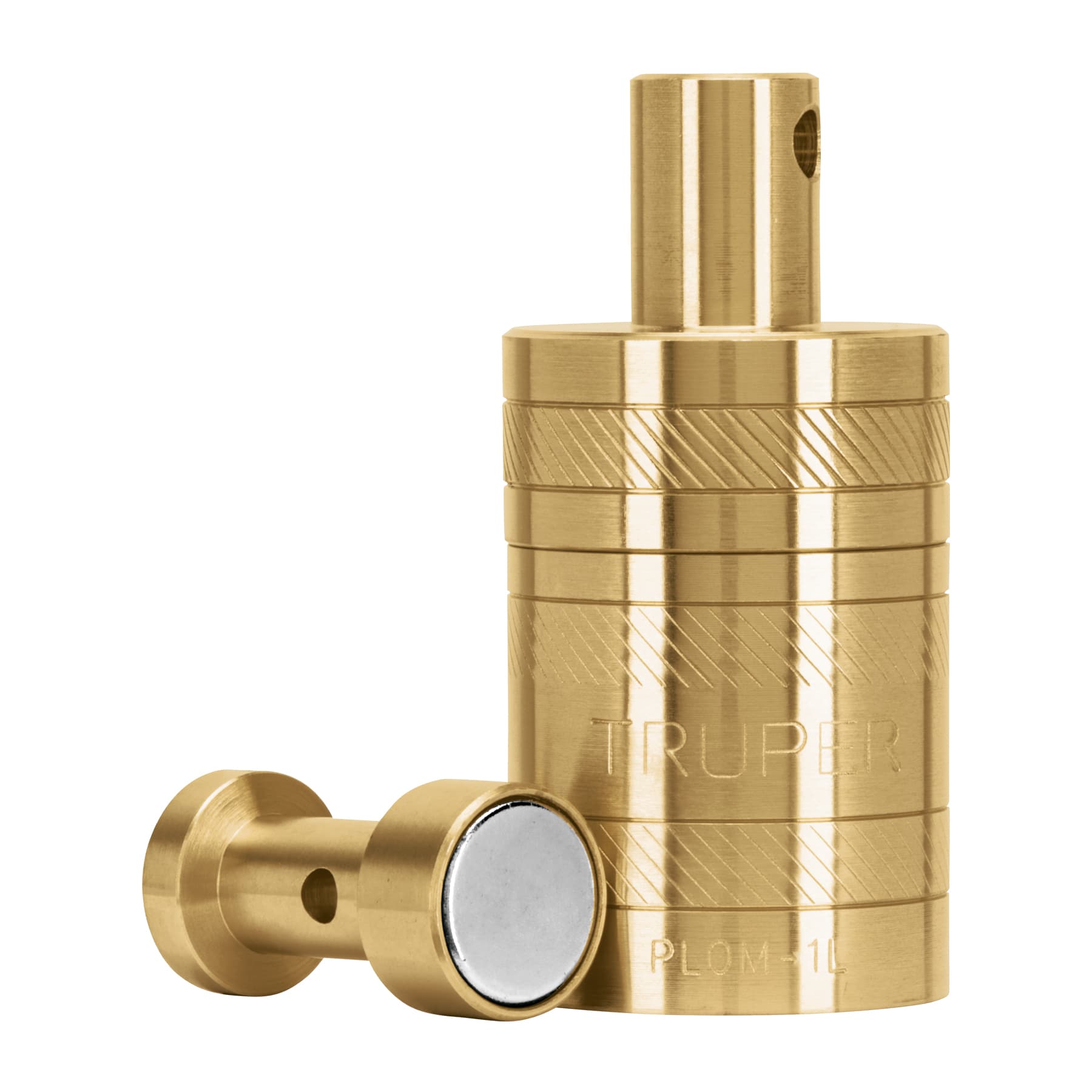Plomada de laton 12 oz con centro y guia magnetica, Truper