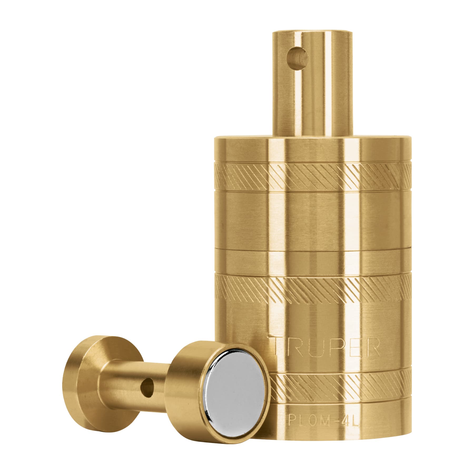 Plomada de laton 24 oz con centro y guia magnetica, Truper