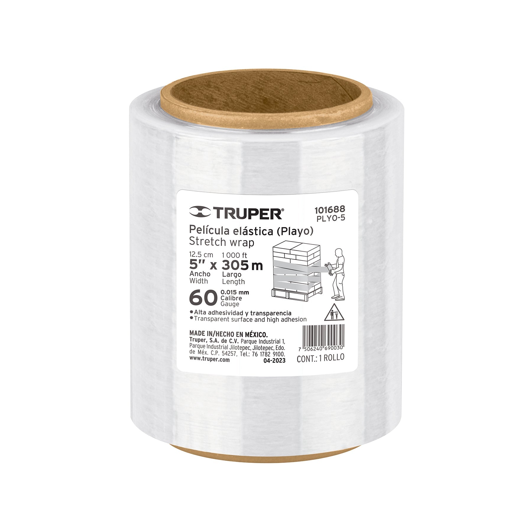 Rollo de 305m pelicula plastica transparente playo, 5' cal60