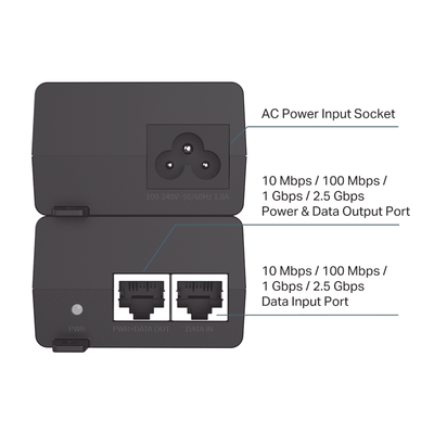 TP-LINK - Inyector PoE+ (30W) / Gigabit 802.3 af/at / 2 puertos 10/100/1000 Mbps / Plug and Play / Fuente alimientación Integrada