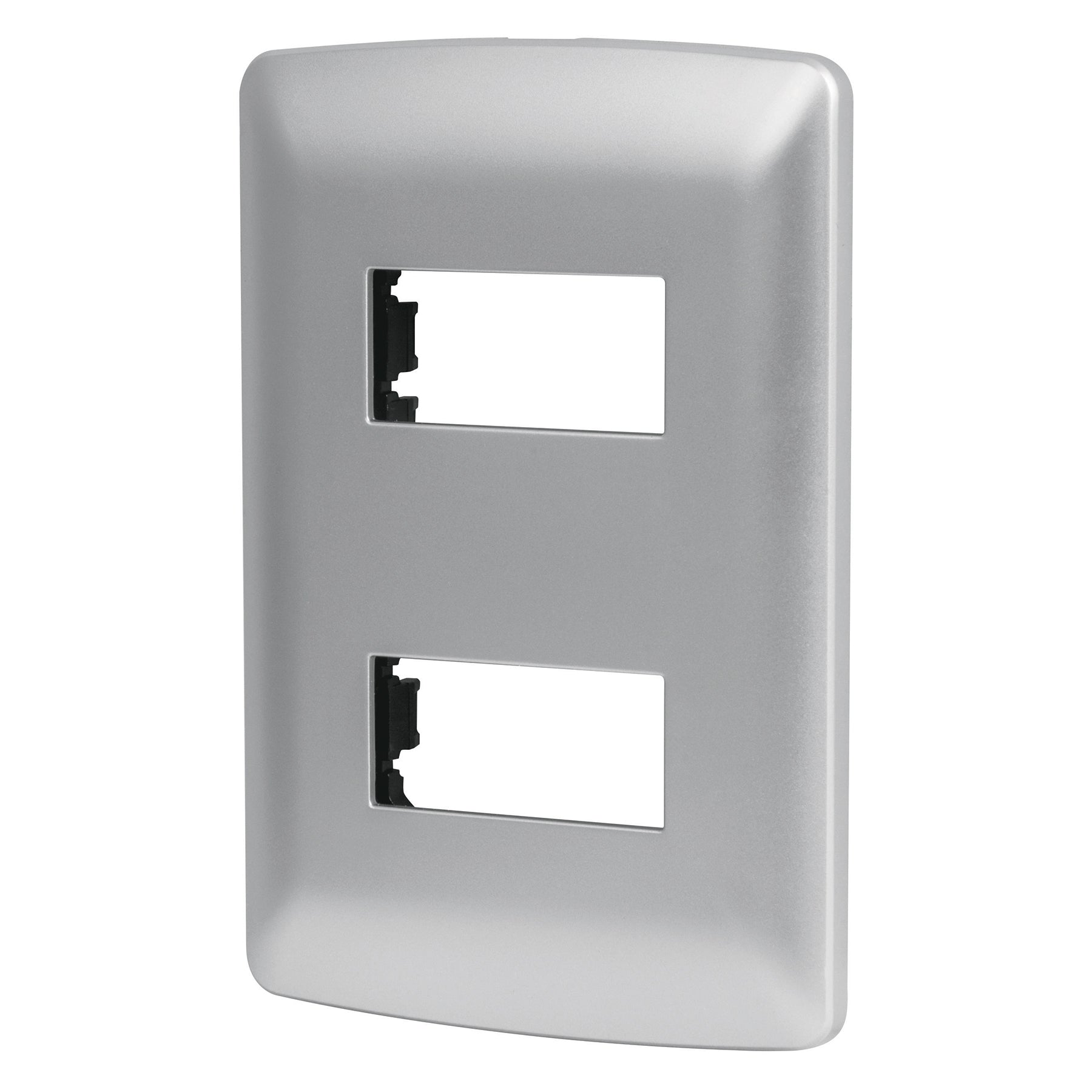 Placa 2 modulos de ABS, linea italiana, color plata, Volteck