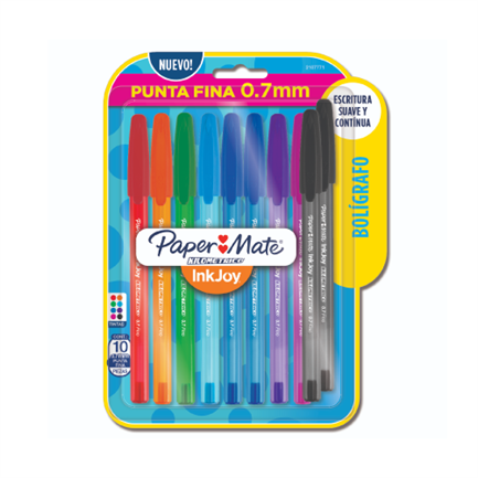 PAPERMATTE - Bolígrafo Papermate InkJoy Kilometrico Punta Fina 0.7mm Colores Surtidos Blister C/10 Pzas