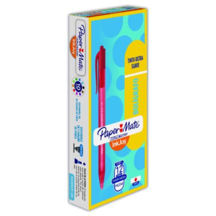 PAPERMATTE - Bolígrafo Papermate Kilométrico Retráctil Punto Fino 0.7mm Color Rojo Caja C/12 Pzas