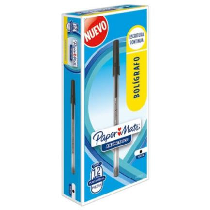 PAPERMATTE - Bolígrafo Papermate Kilométrico Económico Punto Fino 0.7mm Color Negro Caja C/12 Pzas
