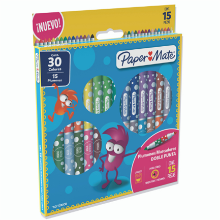 PAPERMATTE - Plumones Papermate Doble Punta Colores Surtidos C/15x30