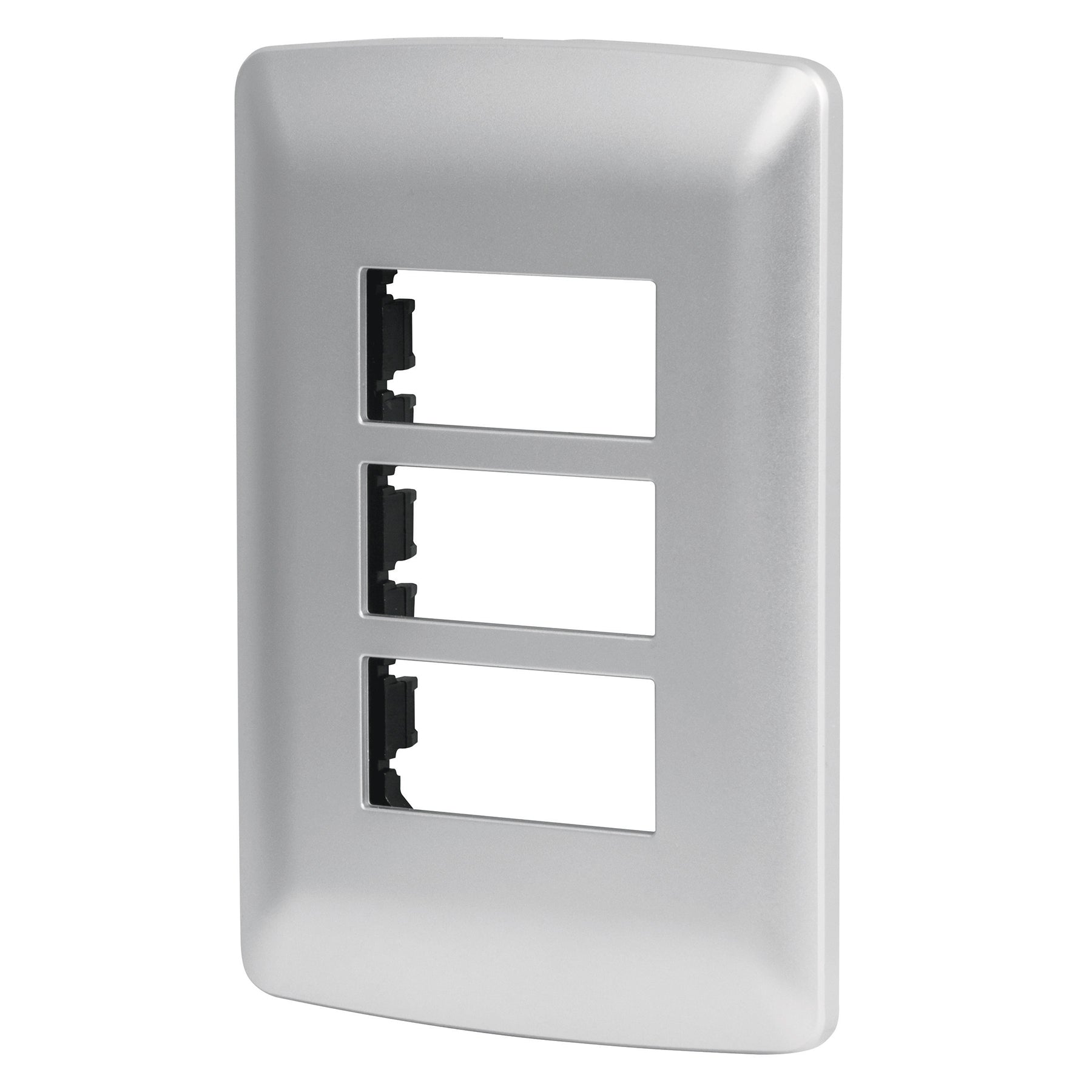 Placa 3 modulos de ABS, linea italiana, color plata, Volteck