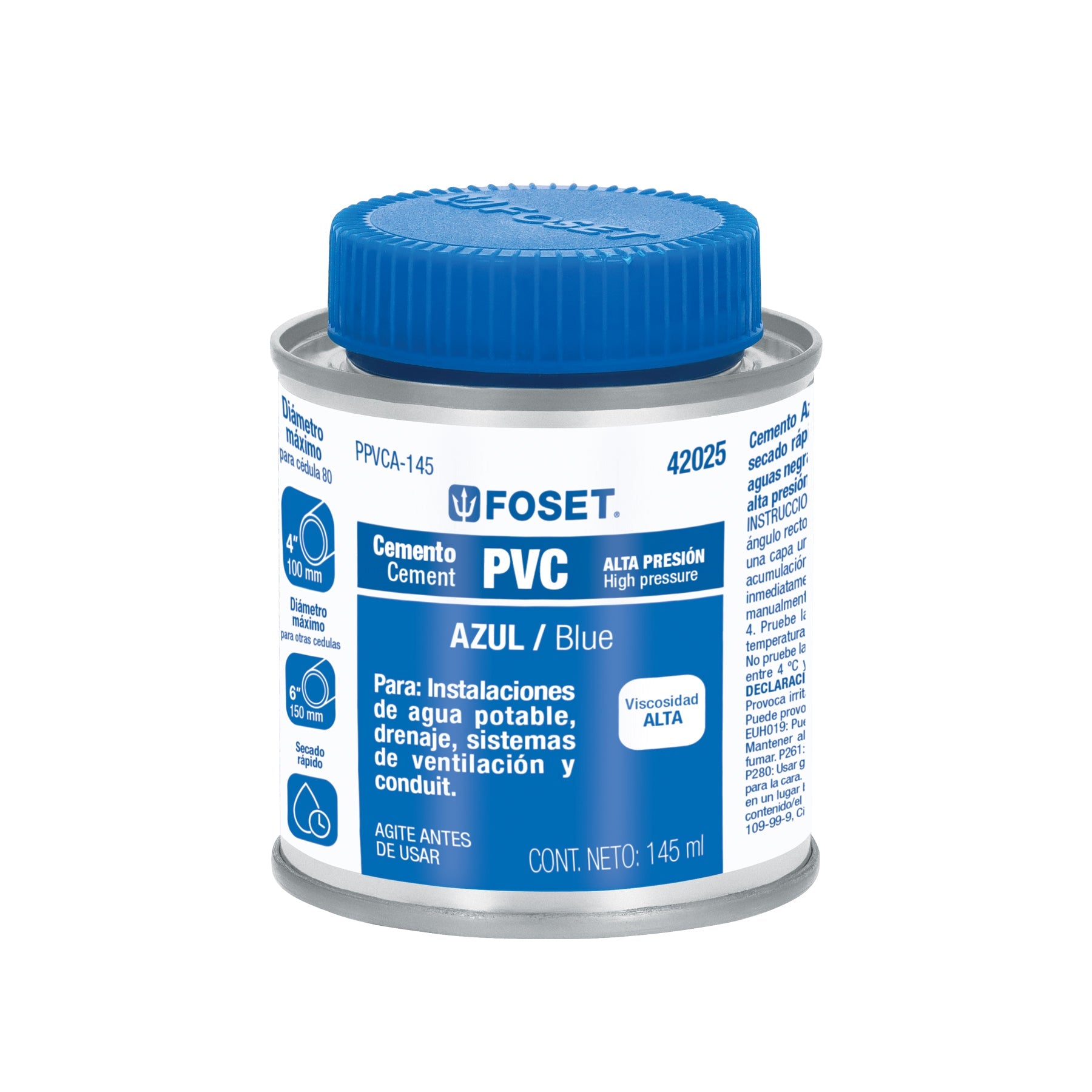 Cemento p/PVC, azul, alta presion, lata 145ml, FOSET