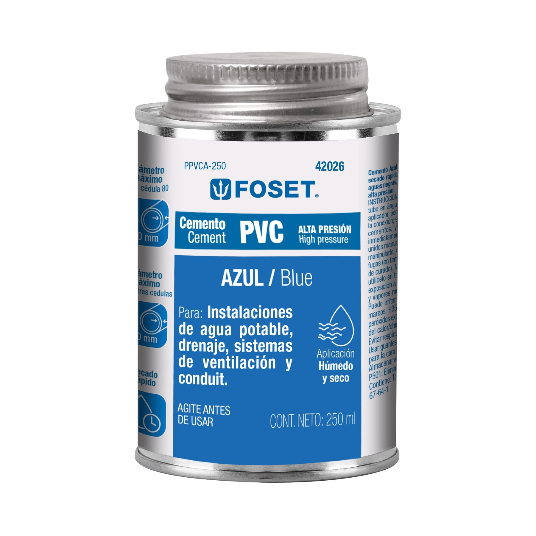 Cemento p/PVC, azul, alta presion, lata 250ml, FOSET