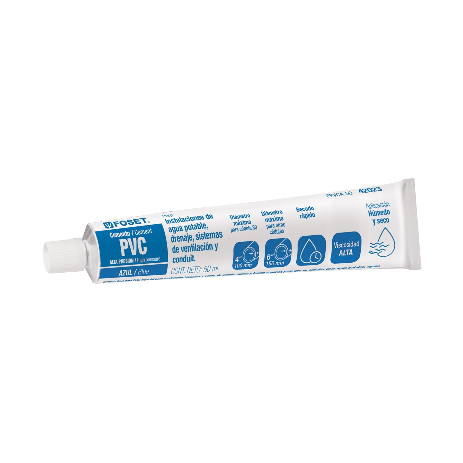 Cemento p/PVC, azul, alta presion, tubo 50ml, FOSET