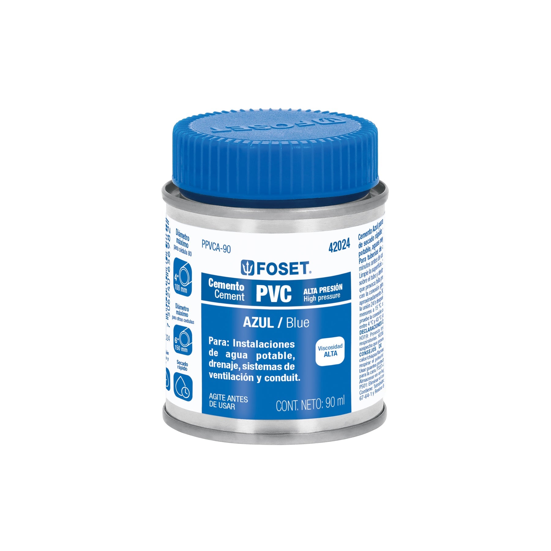 Cemento p/PVC, azul, alta presion, lata 90ml, FOSET
