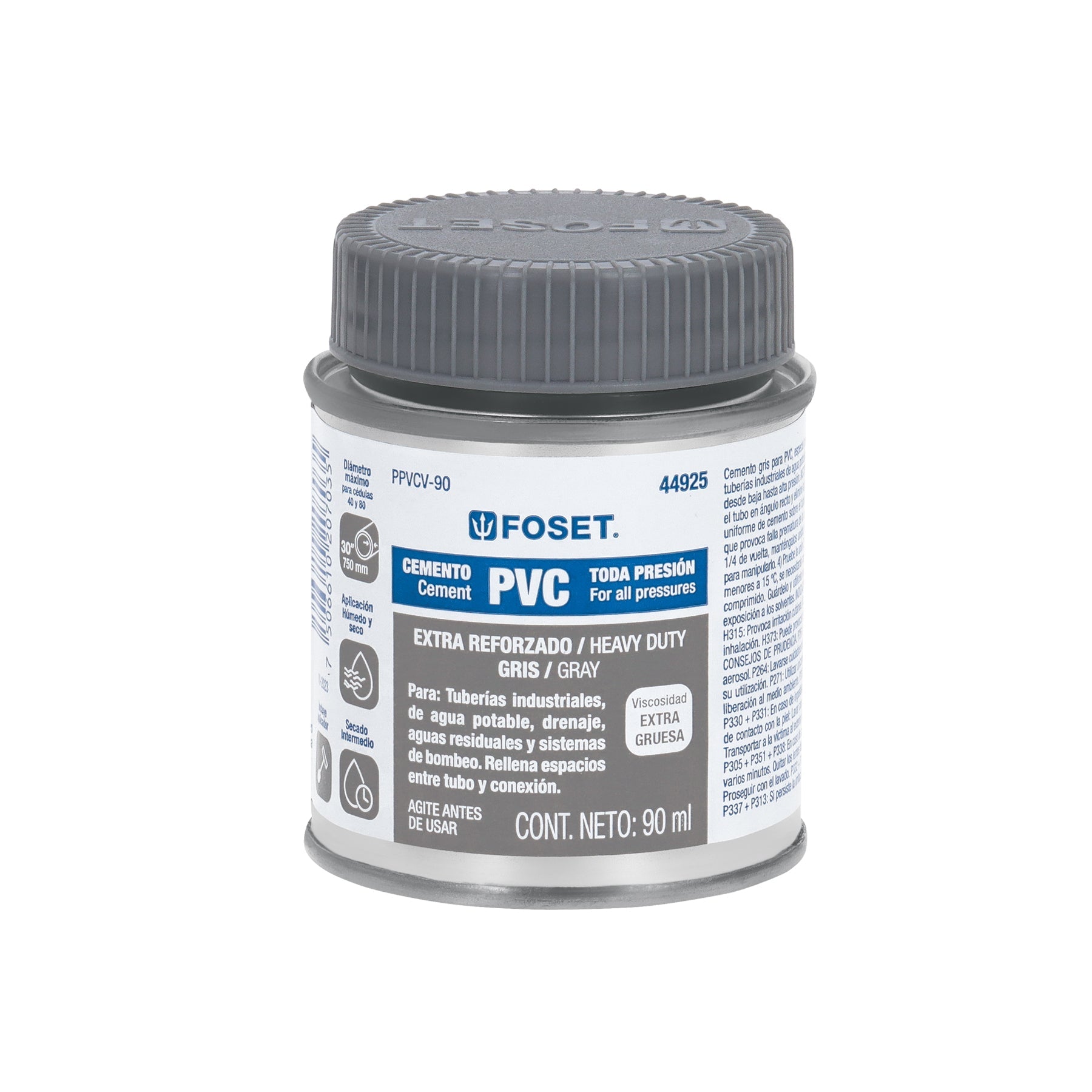 Cemento p/PVC, gris, maxima viscosidad, lata 90ml, FOSET