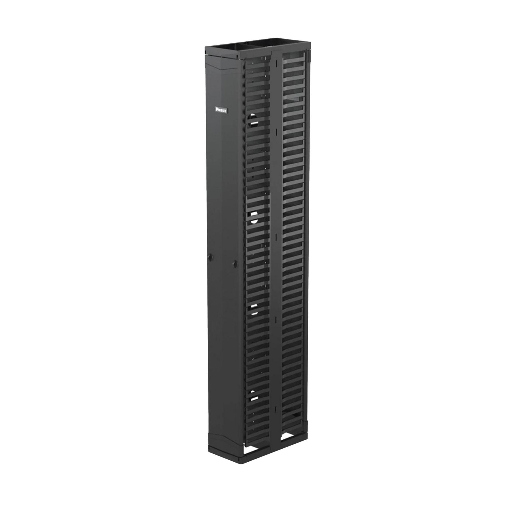 PANDUIT - Organizador Vertical PatchRunner™, Doble (Frontal y Posterior), Para Rack Abierto de 45 Unidades, 10in de Ancho, Color Negro