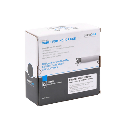 LINKEDPRO BY EPCOM - Bobina de Cable de 100 Metros (328.08 Pies), Cat5e, 24 AWG, Color Gris, UL, para Aplicaciones en Videovigilancia, Redes de Datos. Uso Interior