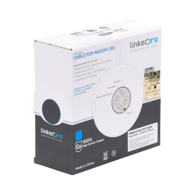 LINKEDPRO BY EPCOM - Bobina de Cable de 100 Metros (328.08 Pies), Cat5e, 24 AWG, Color Gris, UL, para Aplicaciones en Videovigilancia, Redes de Datos. Uso Interior