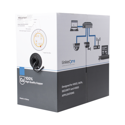 LINKEDPRO BY EPCOM - Bobina de Cable de 305 Metros (1000 Pies), Cat5e, FTP, Blindado, Color Negro, UL, para Aplicaciones en Video Vigilancia, Redes de Datos. Uso en Intemperie