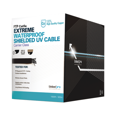 LINKEDPRO BY EPCOM - Bobina de Cable de 305 Metros (1000 Pies), Cat5e, Color Negro, Sin Blindar, para Aplicaciones de Video Vigilancia, Redes de Datos. Uso en Intemperie