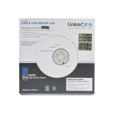 LINKEDPRO BY EPCOM - Cable Cat5e de Alto Rendimiento, con Certificaciones ETL, UL, Color Gris, de 100 Metros (328 Pies) para Aplicaciones en CCTV, Redes de Datos. Uso Interior.