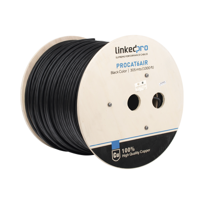 LINKEDPRO BY EPCOM - Bobina de Cable FTP con Mensajero de Acero de 305 Metros (1000 Pies) Cat6+ Calibre 23, Color Negro, para Aplicaciones en Video Vigilancia y Redes de Datos / Uso en Intemperie y Aplicaciones Aéreas