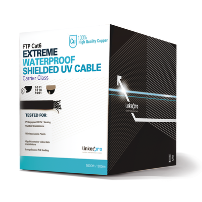 LINKEDPRO BY EPCOM - Bobina de Cable de 305 Metros (1000 Pies) Cat6+ Calibre 23 Exterior Blindado Tipo FTP para Climas Extremos, UL, Color Negro