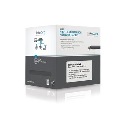 LINKEDPRO BY EPCOM - Bobina de Cable de 305 Metros (1000 Pies) Cat6+ Calibre 23 Exterior Blindado Tipo FTP para Climas Extremos, UL, Color Negro (Carrete Easy Pull)