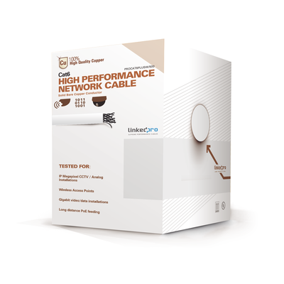 LINKEDPRO BY EPCOM - Bobina de Cable de 152 Metros (500 Pies) Cat6+ Calibre 23 Alto Desempeño, Super Flexible, UL, Color Blanco, para Aplicaciones de Video Vigilancia y Redes de Datos
