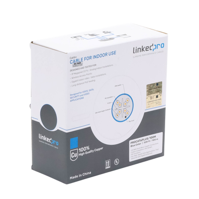 LINKEDPRO BY EPCOM - Cable Cat6+ Calibre 23 Alto Rendimiento, ETL, UL, Color Azul, de 100 Metros (328.08 Pies), Super Flexible, para Aplicaciones de CCTV, Video HD, y Redes de Datos.