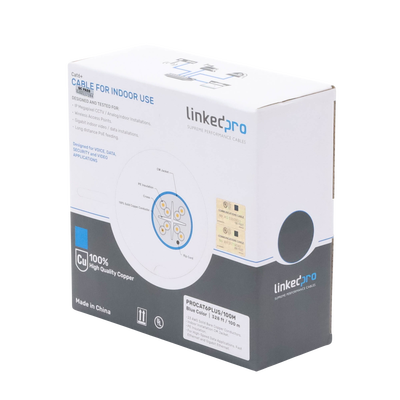 LINKEDPRO BY EPCOM - Cable Cat6+ Calibre 23 Alto Rendimiento, ETL, UL, Color Azul, de 100 Metros (328.08 Pies), Super Flexible, para Aplicaciones de CCTV, Video HD, y Redes de Datos.