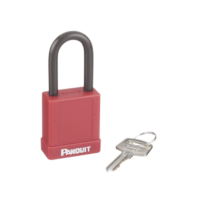 PANDUIT - Candado de Bloqueo LOTO de Seguridad Dieléctrico, Con Llave Única, Diámetro de 6.5 mm, Color Rojo