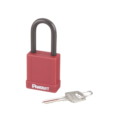 PANDUIT - Candado de Bloqueo LOTO de Seguridad Dieléctrico, Con Llave Única, Diámetro de 6.5 mm, Color Rojo