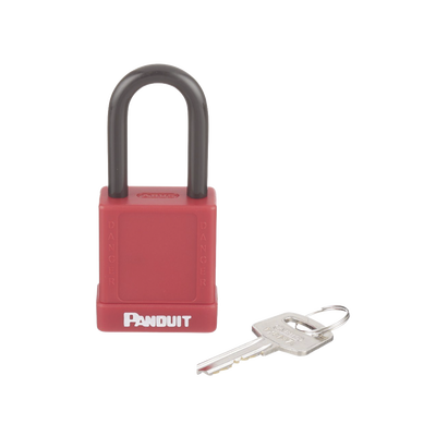 PANDUIT - Candado de Bloqueo LOTO de Seguridad Dieléctrico, Con Llave Única, Diámetro de 6.5 mm, Color Rojo