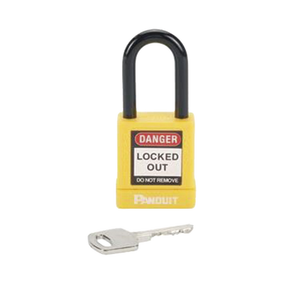 PANDUIT - Candado de Bloqueo LOTO de Seguridad Dieléctrico, Con Llave Única, Diámetro de 6.5 mm, Color AMARILLO