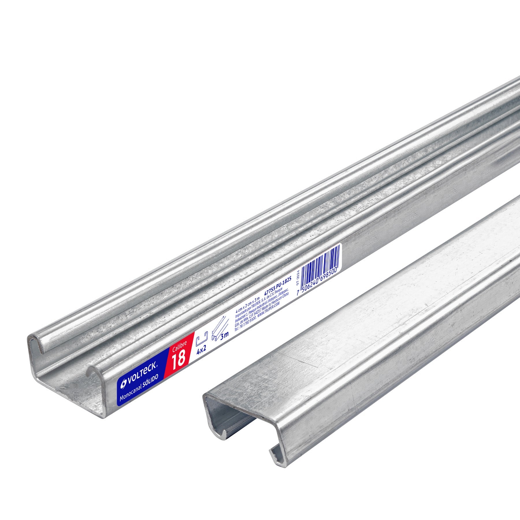 Perfil monocanal solido de 3 m, 4 x 2 cm cal. 18, VOLTECK