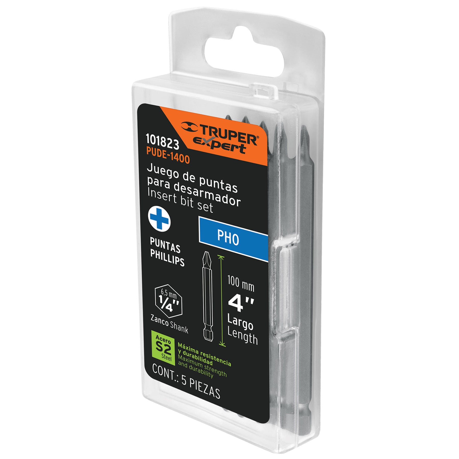 Estuche con 5 puntas de cruz PH0 largo 4', Truper Expert