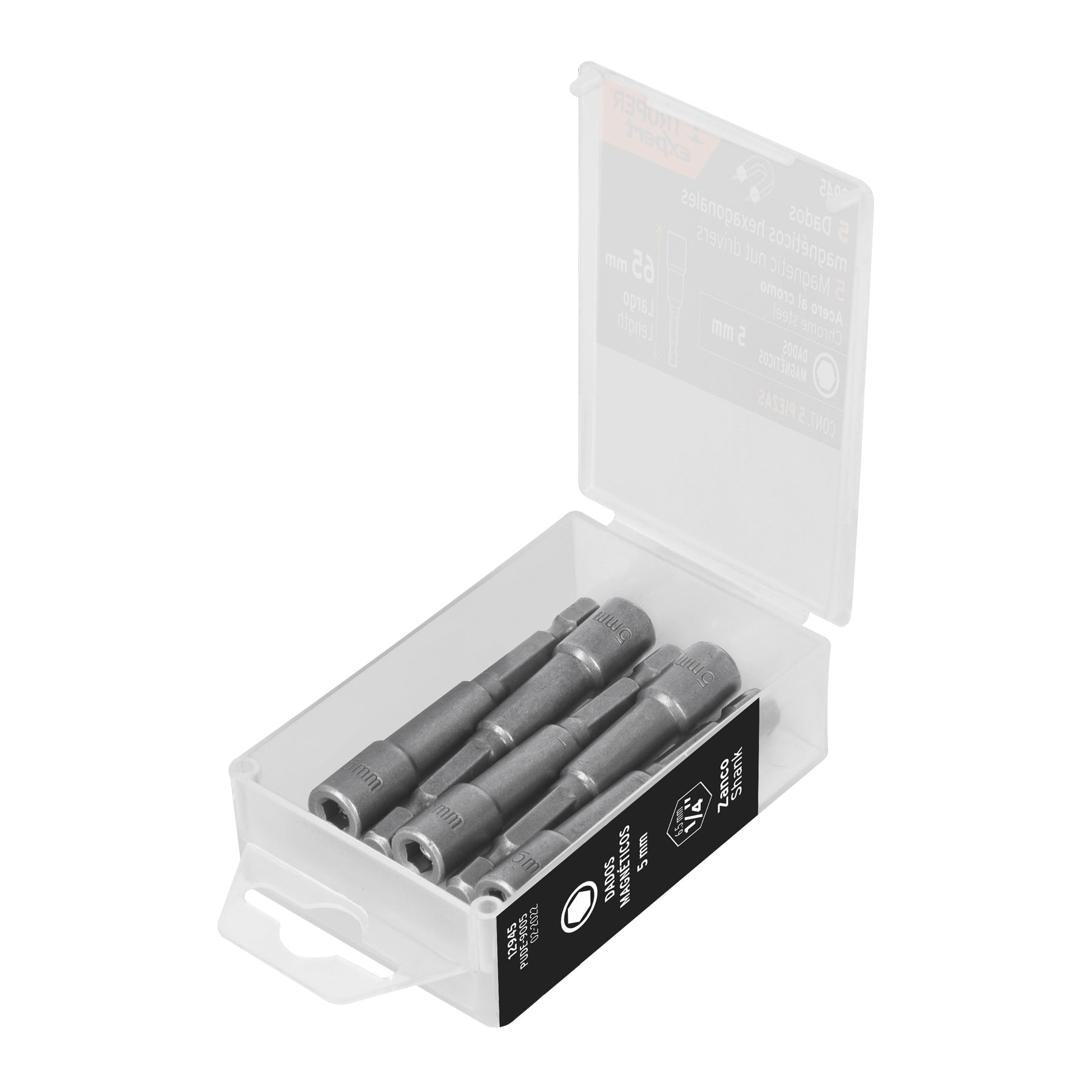 Estuche con 5 dados magneticos de 5 mm largo 2-1/2', Expert