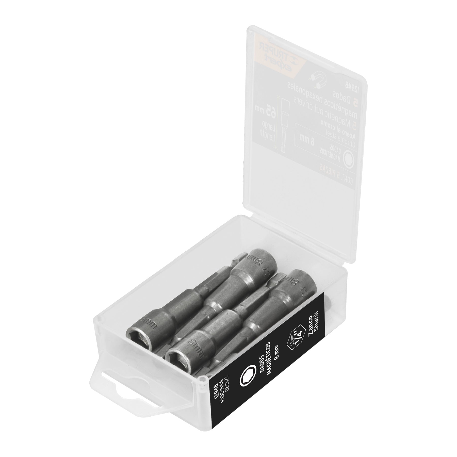 Estuche con 5 dados magneticos de 8 mm largo 2-1/2', Expert