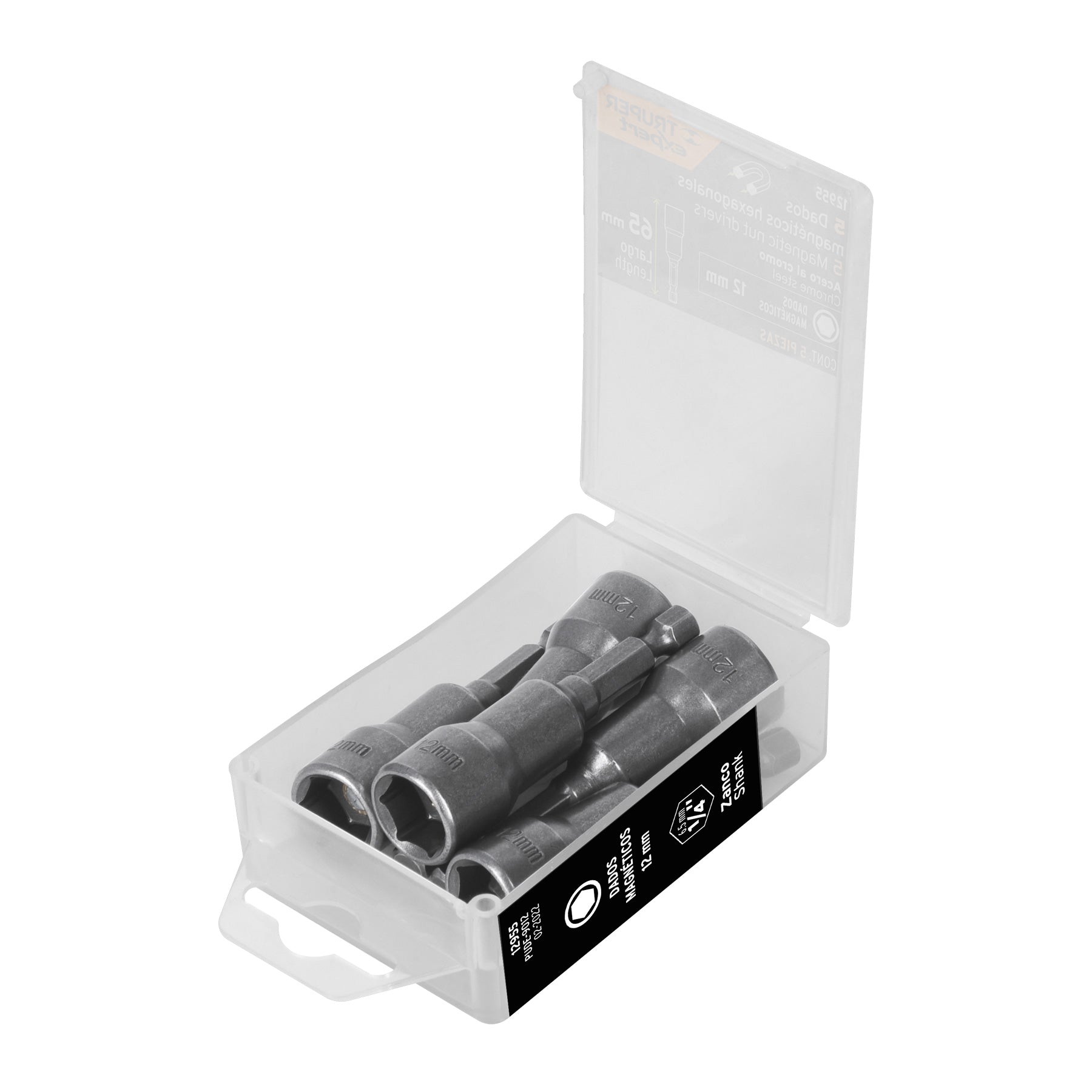 Estuche con 5 dados magneticos de 12 mm largo 2-1/2', Expert