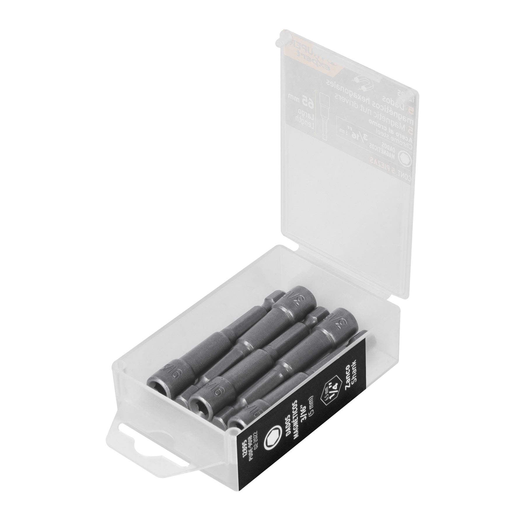 Estuche con 5 dados magneticos de 3/16' largo 2-1/2', Expert