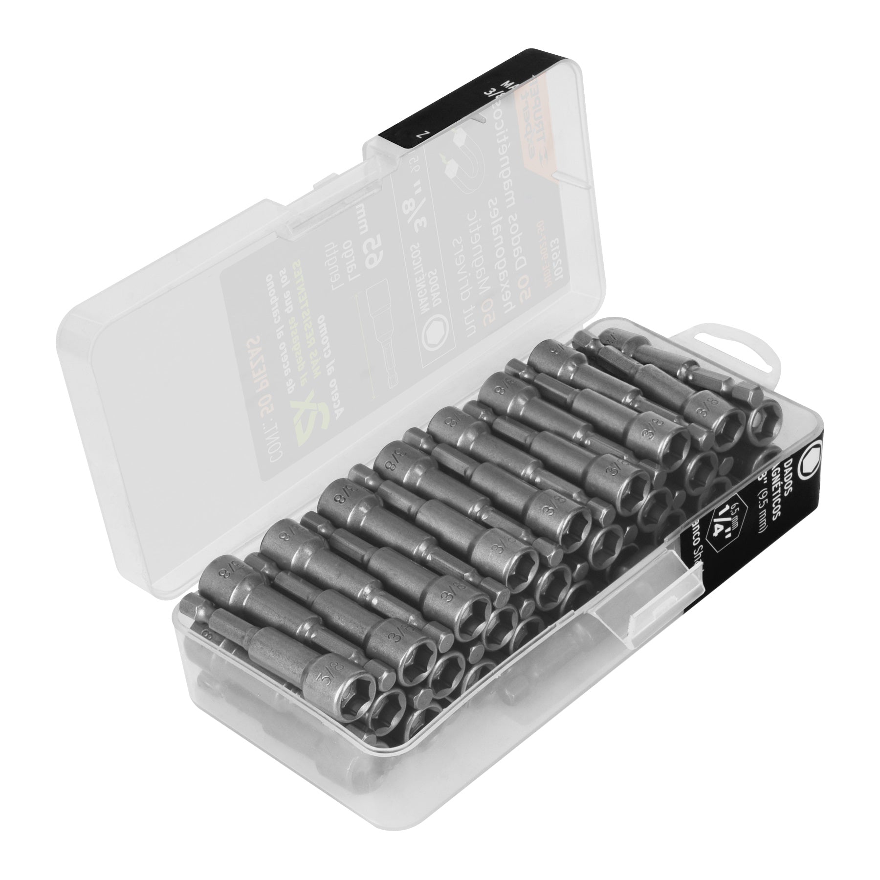 Estuche con 50 dados magneticos de 3/8' largo 2-1/2', Expert