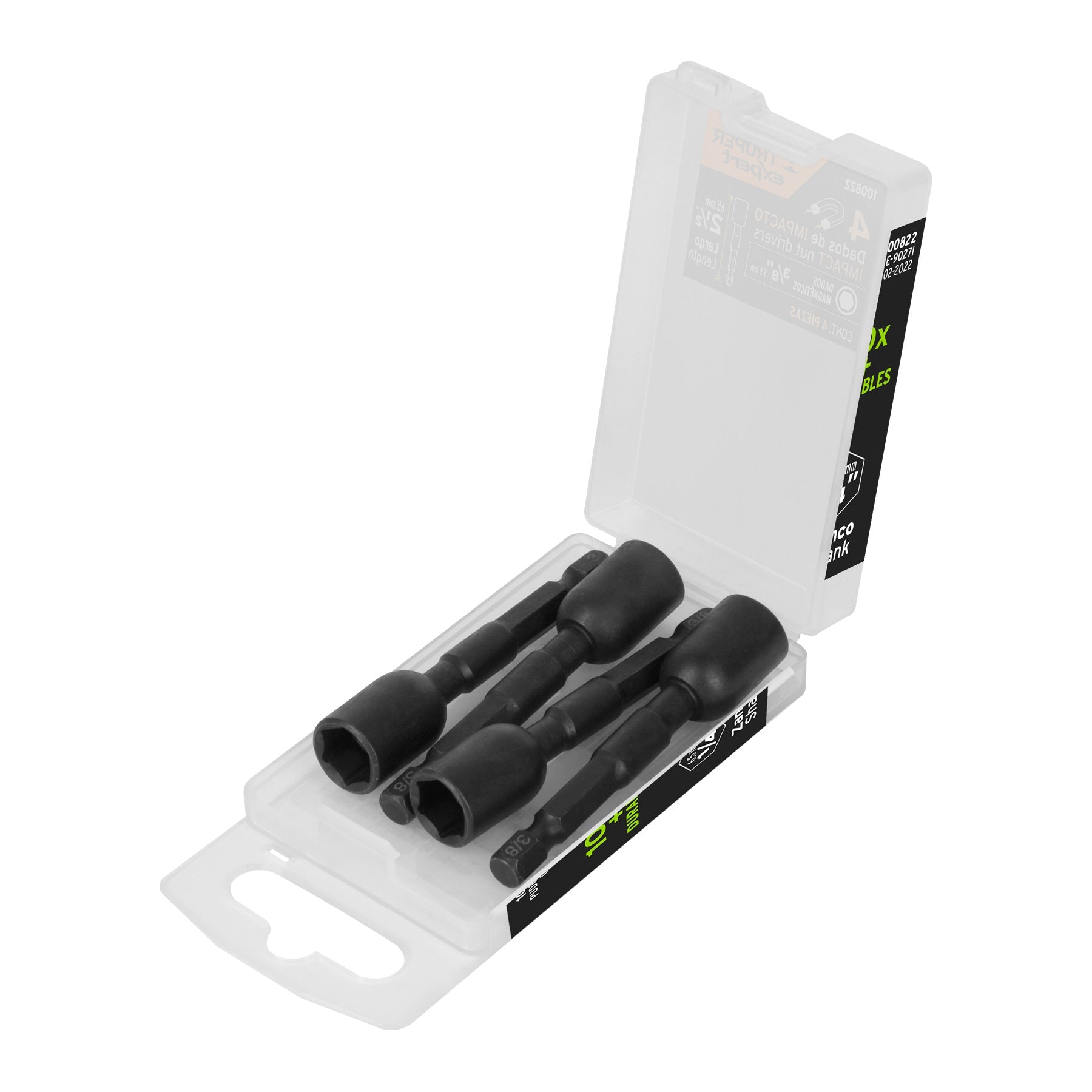 Estuche con 4 dados magneticos de impacto 3/8' largo 2-1/2'