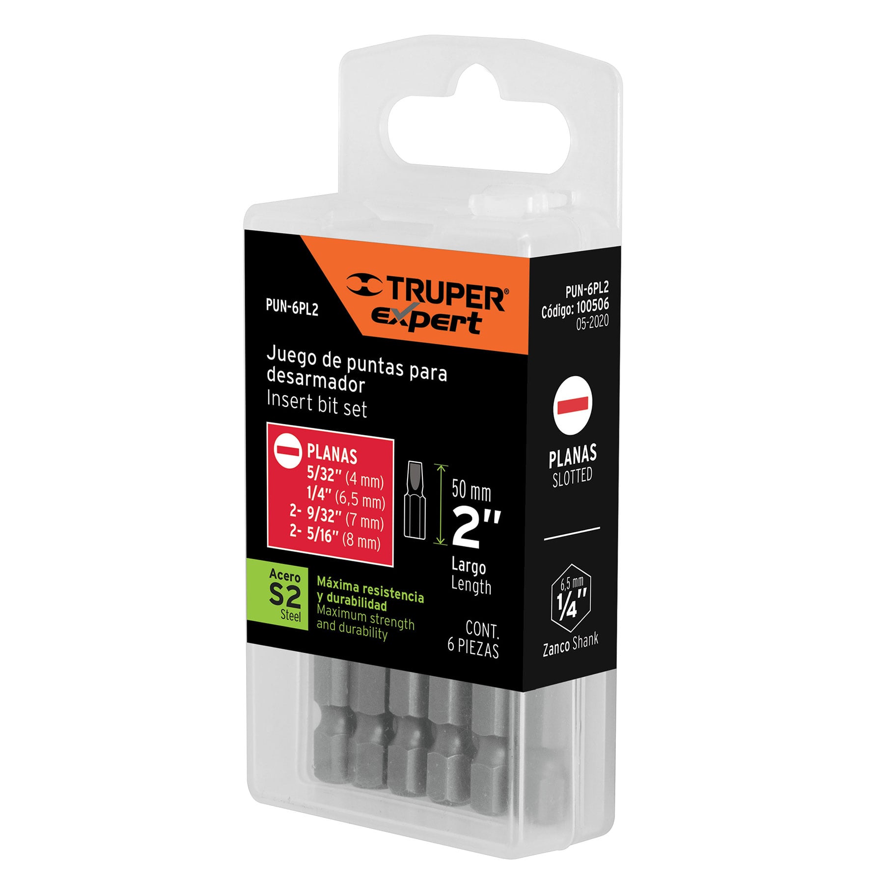 Estuche con 6 puntas planas combinadas largo 2', Expert