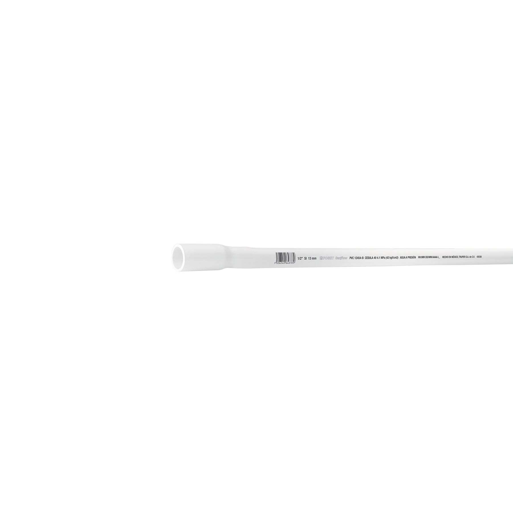 Tubo de 1/2' PVC hidraulico cedula 40, 3m, 0.7kg, FOSET